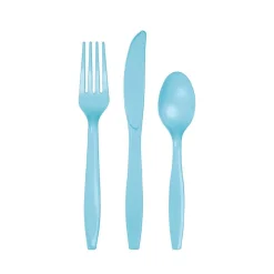 Pastel Light Blue Premium Plastic Cutlery Set for 8