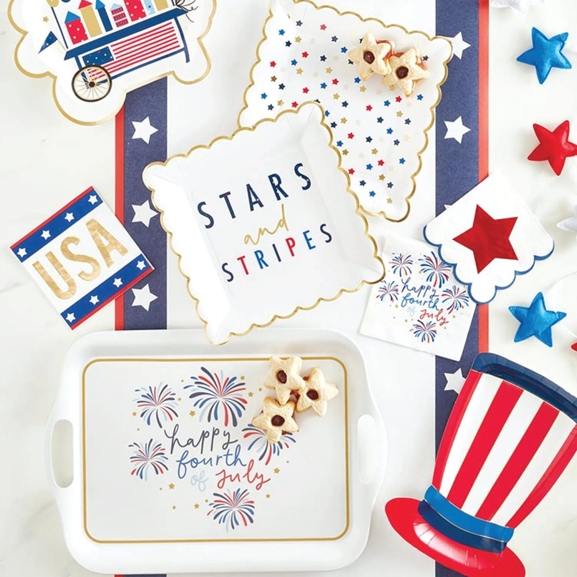 Patriotic Uncle Sam Hat Shaped Lunch Plates 8ct