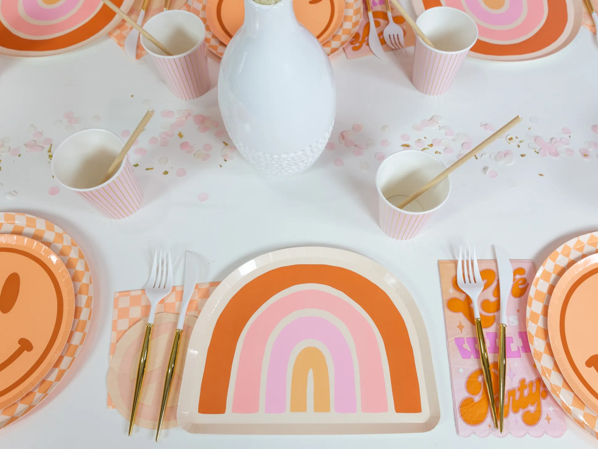 Peach & Cream Checkered Dessert Napkins 20ct
