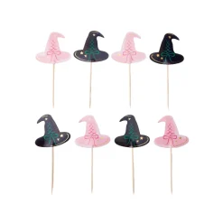 Pink & Black Witch Hat Cupcake Toppers 16ct