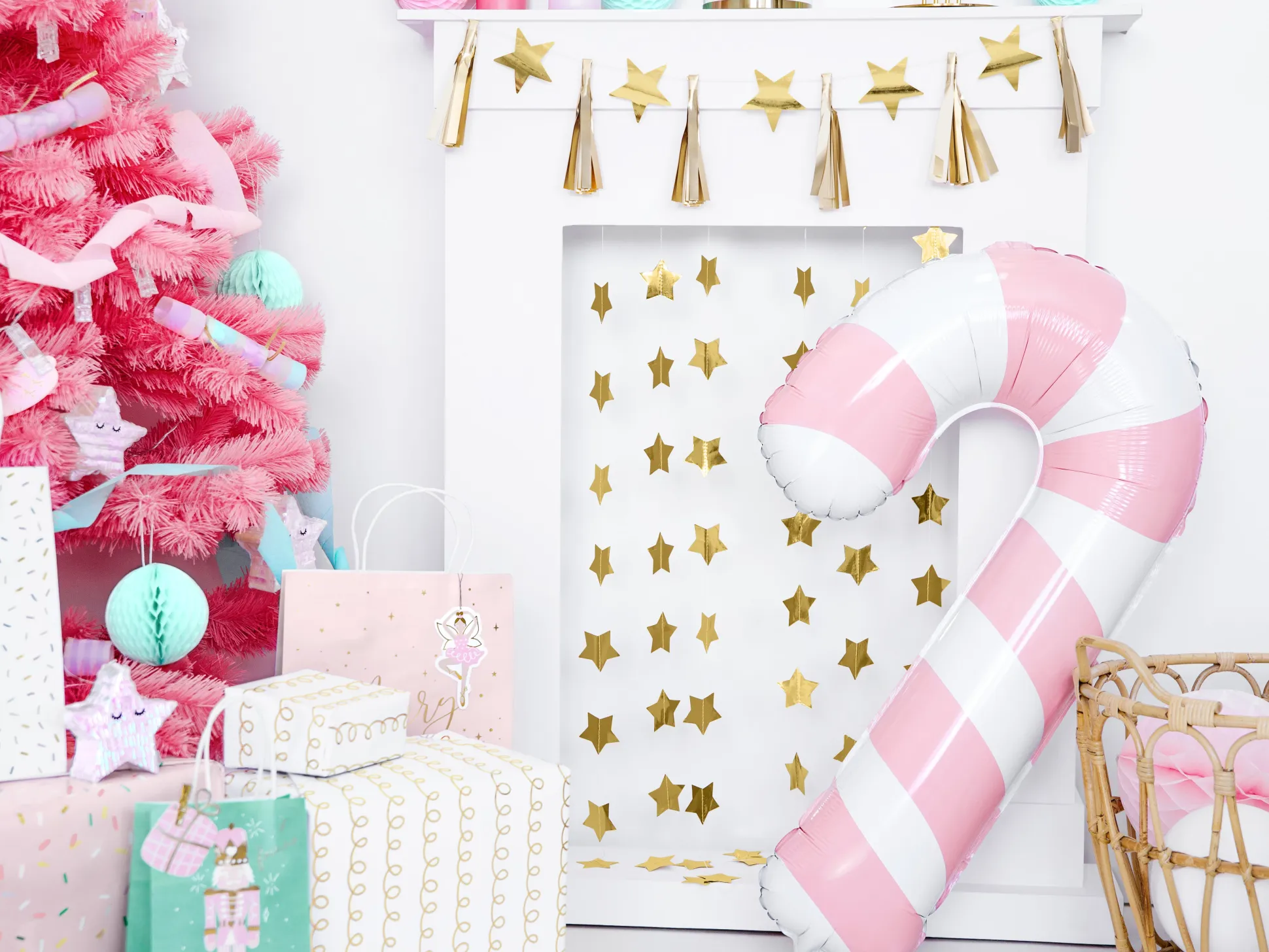 Pink Candy Cane Foil Balloon 32"