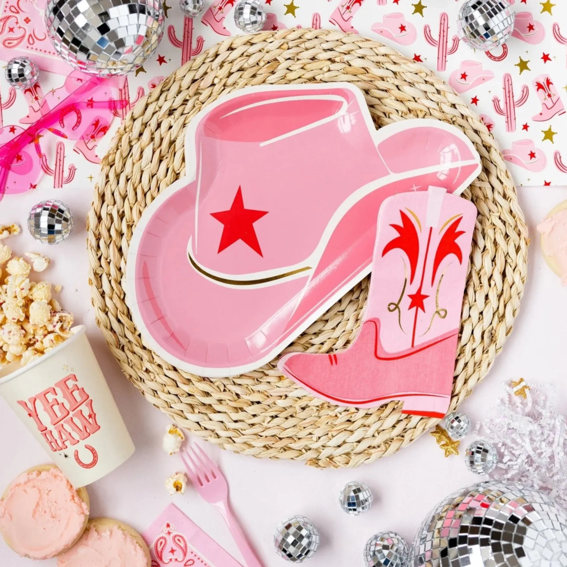 Pink Cowgirl Hat Lunch Plates 8ct