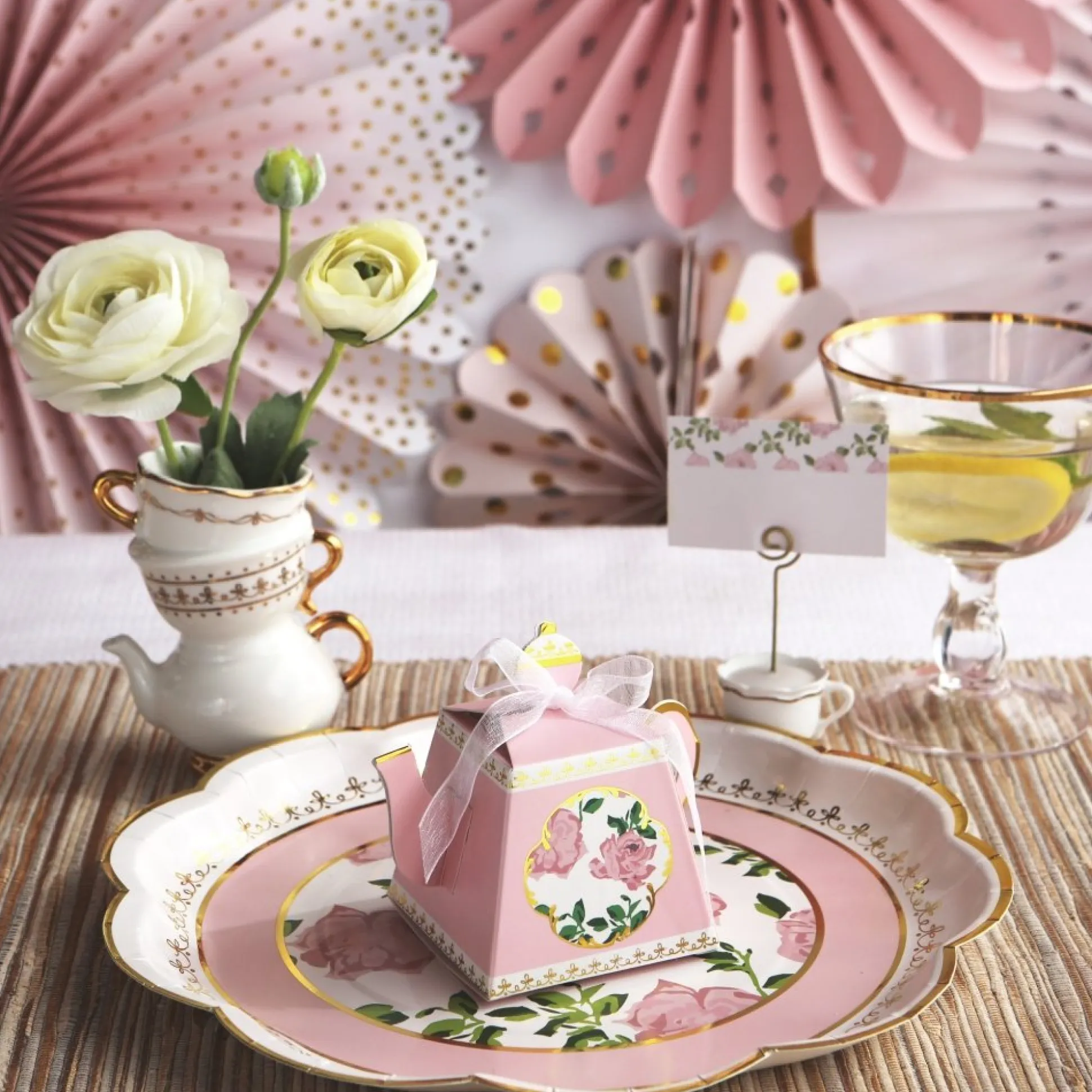 Pink Floral Tea Time Favor Boxes 24ct