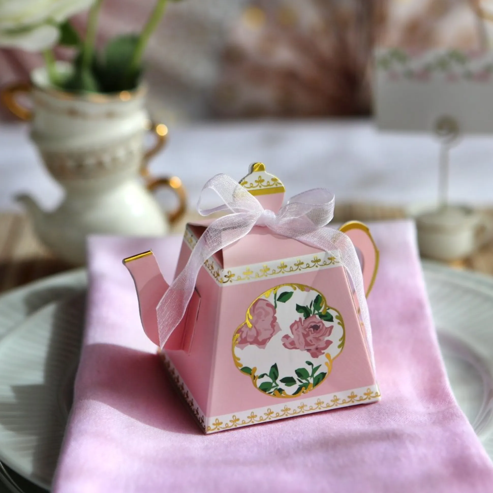 Pink Floral Tea Time Favor Boxes 24ct
