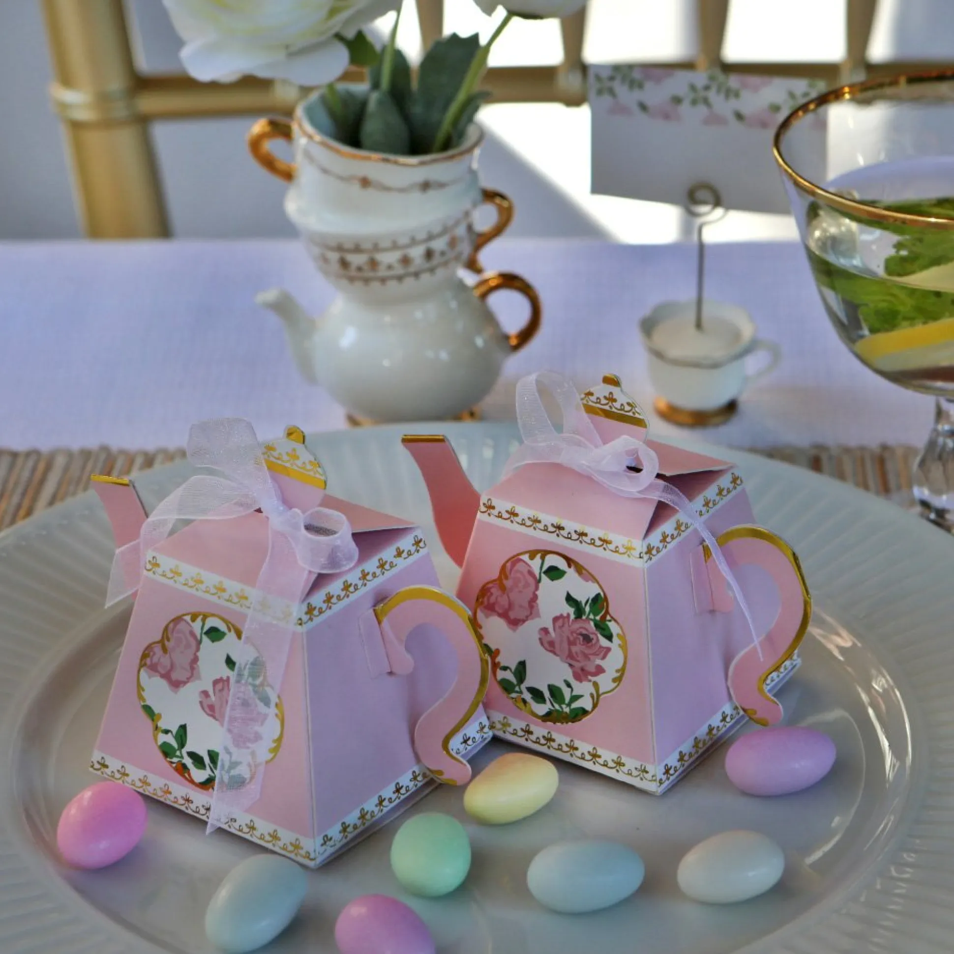 Pink Floral Tea Time Favor Boxes 24ct