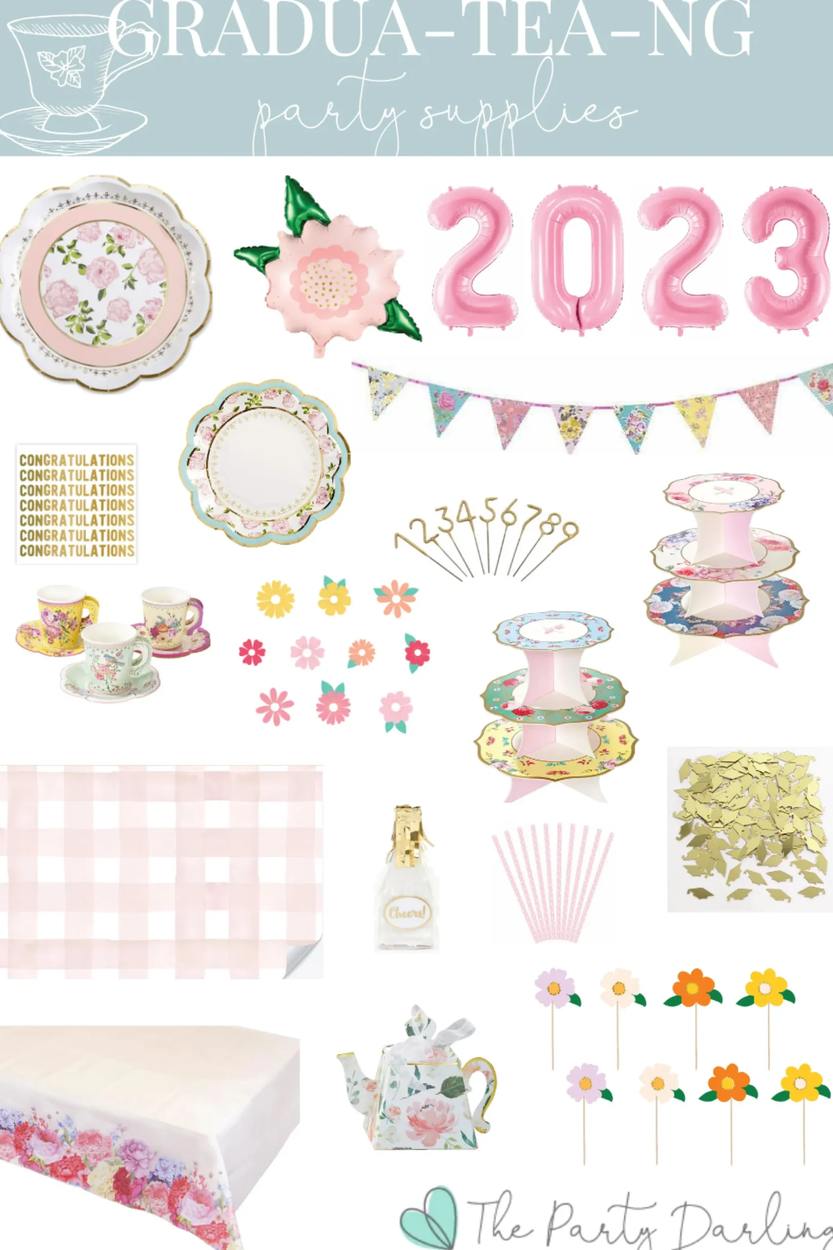 Pink Floral Tea Time Lunch Plates 16ct