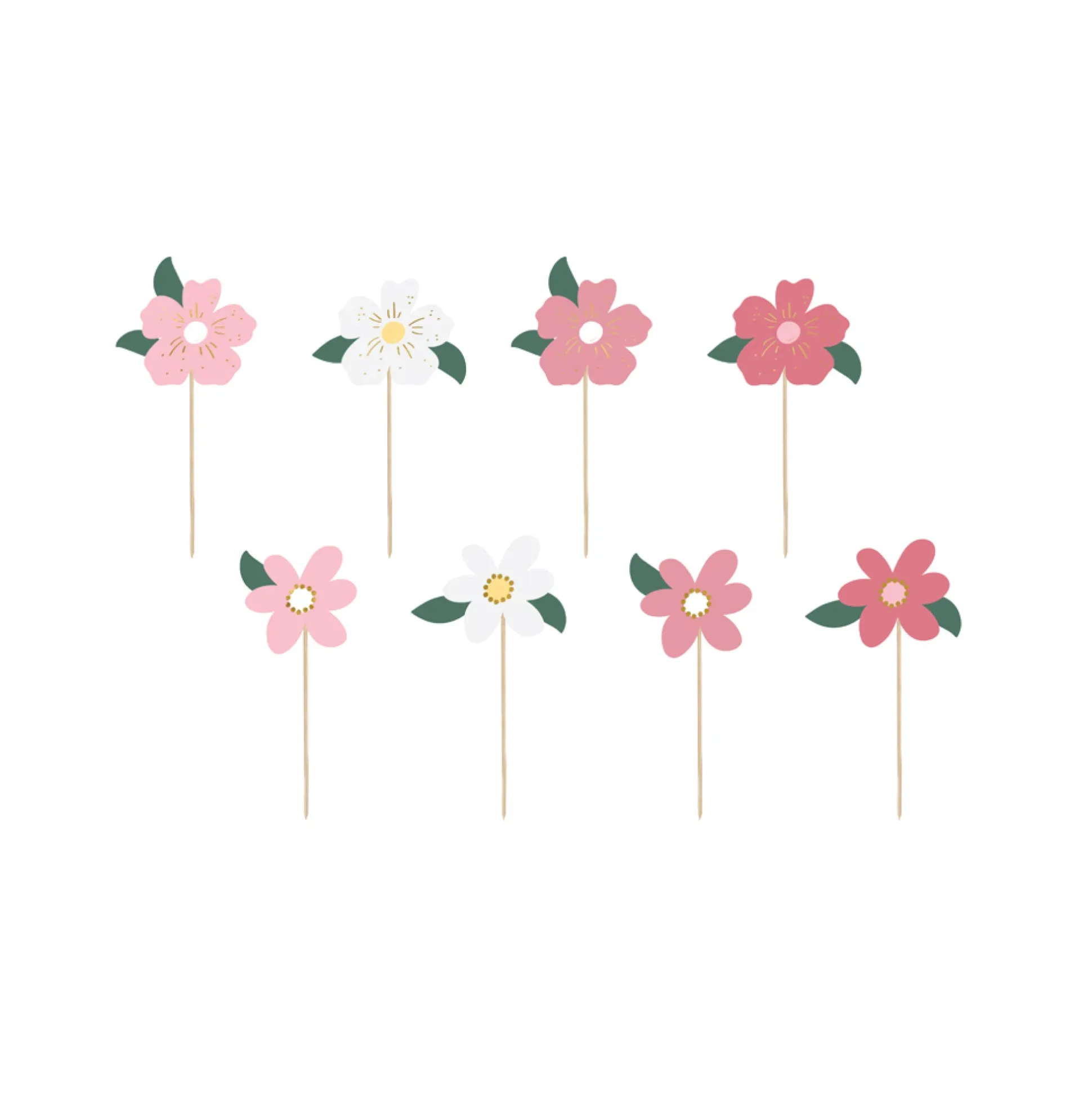 Pink Flower Cupcake Toppers 8ct