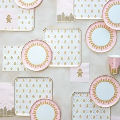 Pink Gingerbread House Village Dessert Plates 8ct