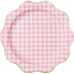 Pink Gingham Scalloped Dinner Plates 8ct