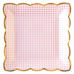 Pink Gingham Scalloped Lunch Plates 8ct