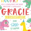 Pink Girl Dinosaur Birthday Party Invitation