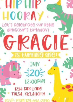 Pink Girl Dinosaur Birthday Party Invitation