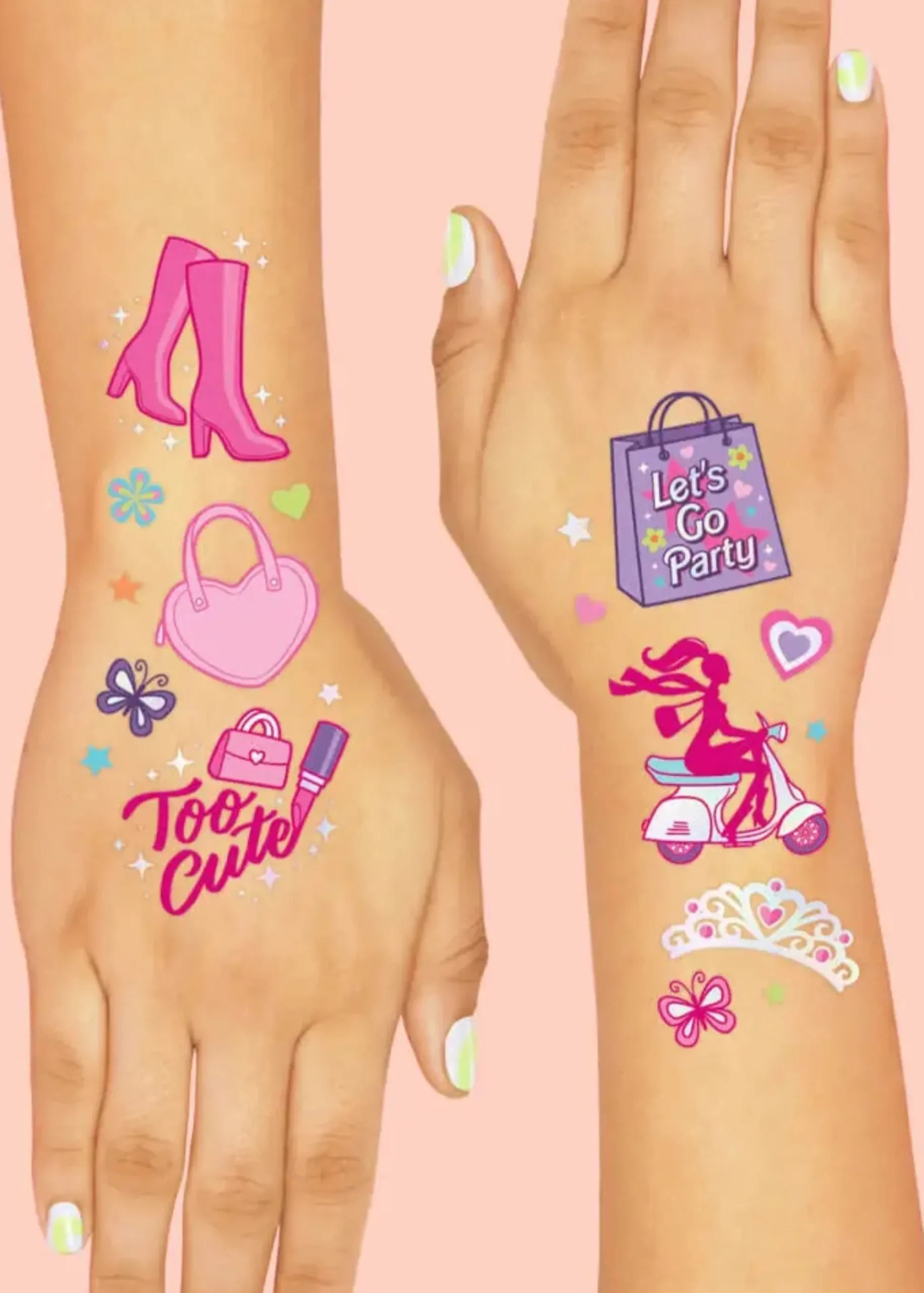 Pink Girl Party Temporary Tattoo Sheets 2ct