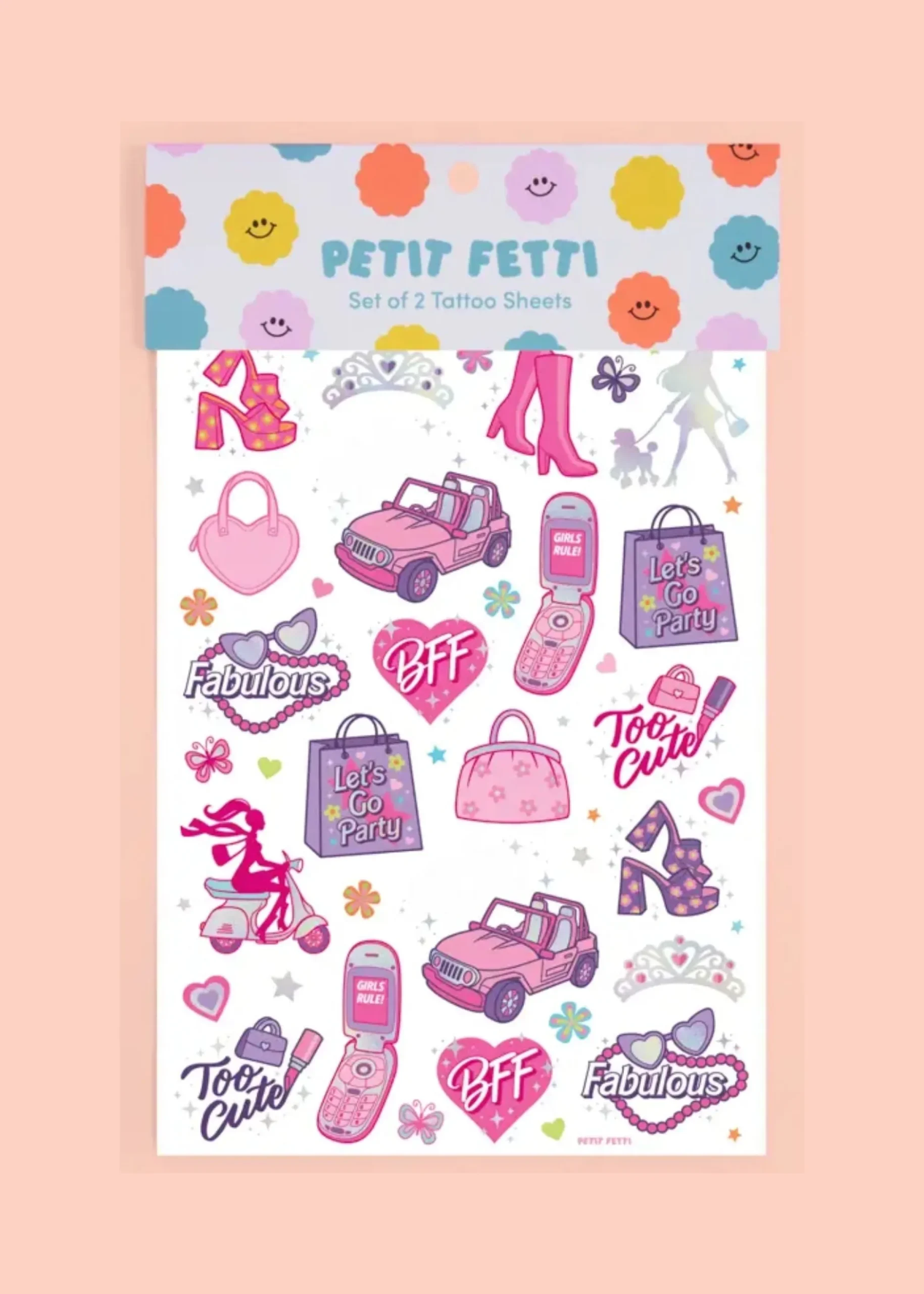 Pink Girl Party Temporary Tattoo Sheets 2ct