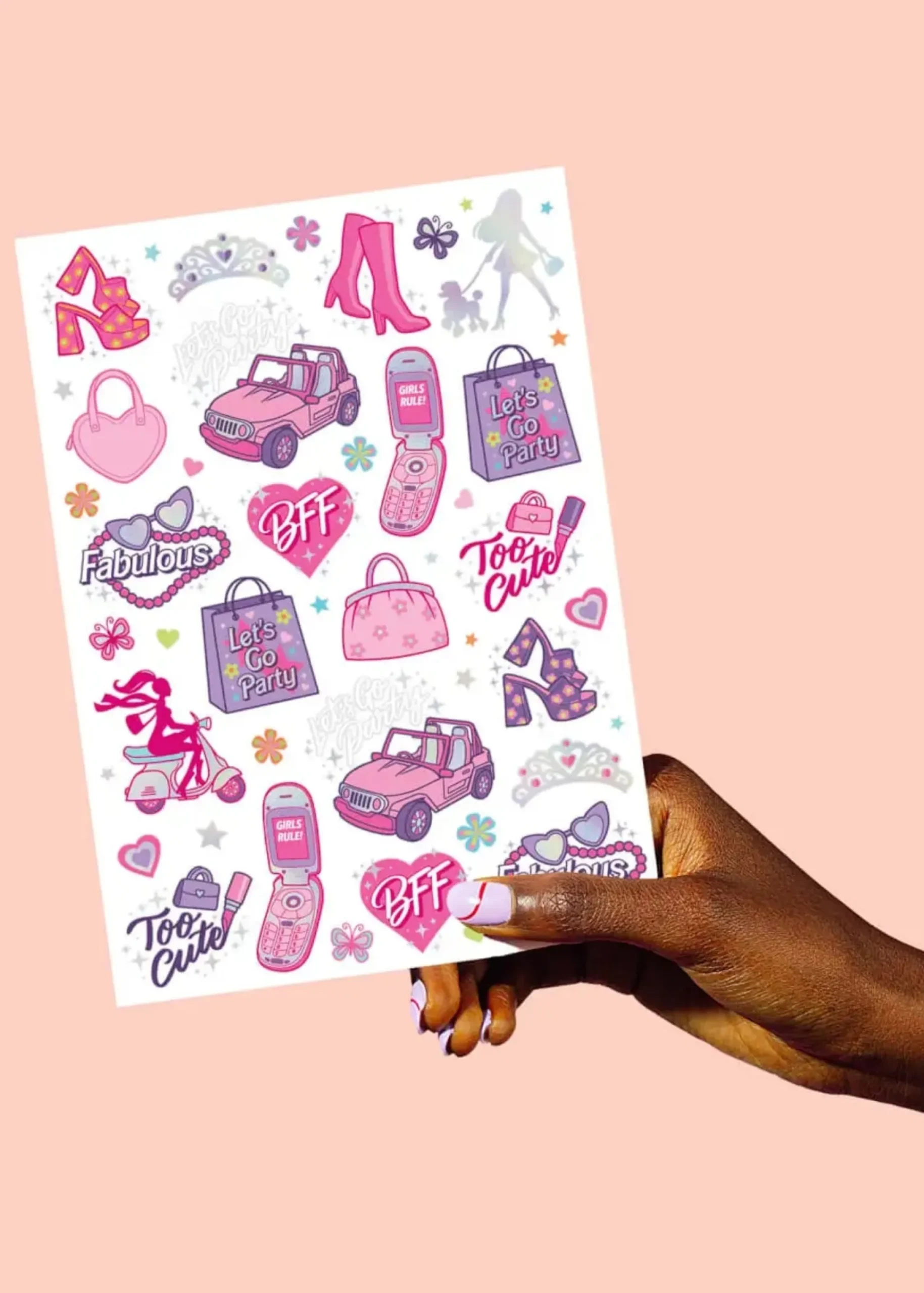 Pink Girl Party Temporary Tattoo Sheets 2ct