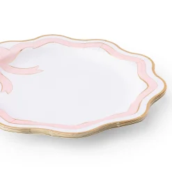 Pink & Gold Bow Scalloped Dinner Plates 8ct