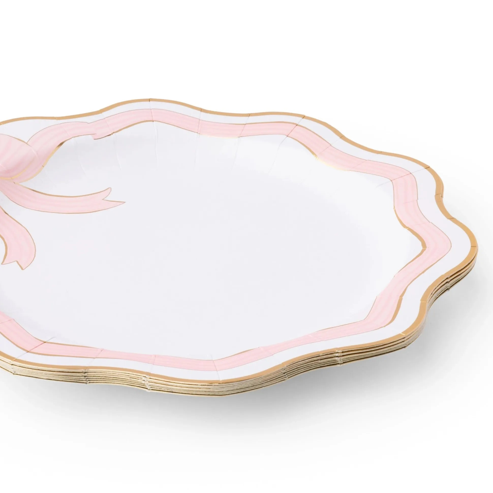 Pink & Gold Bow Scalloped Dinner Plates 8ct