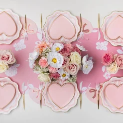 Pink & Gold Bow Scalloped Dinner Plates 8ct