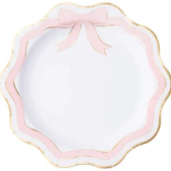 Pink & Gold Bow Scalloped Dinner Plates 8ct
