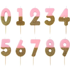 Pink & Gold Glitter Dipped Number Birthday Candle