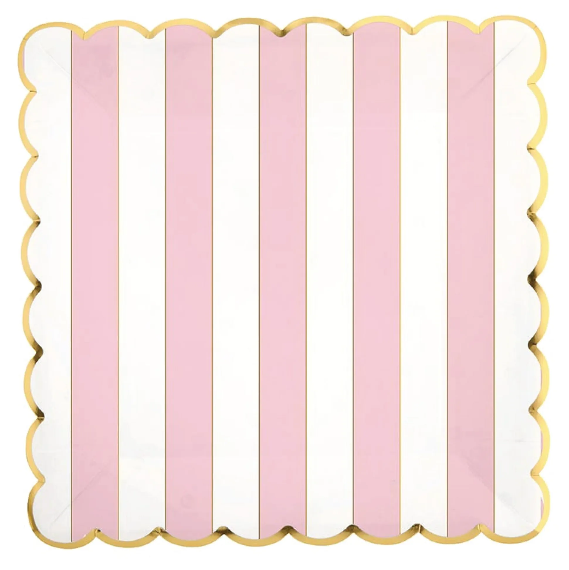 Pink & Gold Scalloped Stripe Lunch Plates 8ct