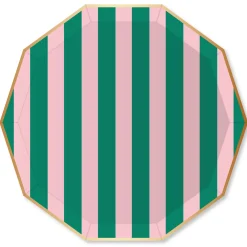 Pink & Green Cabana Striped Dinner Plates 8ct