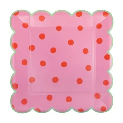 Pink & Green Polka Dot Dinner Plate Set 8ct
