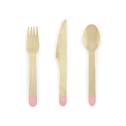 Pink Heart Wooden Cutlery Set for 6