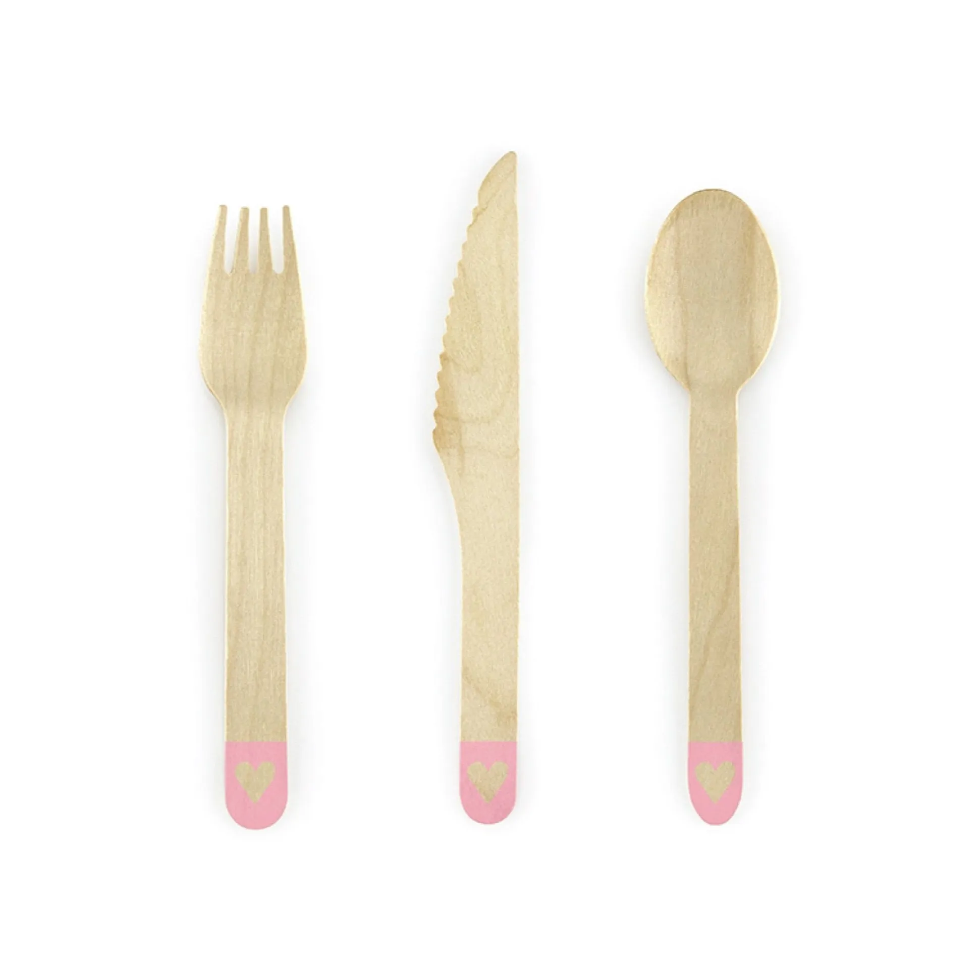 Pink Heart Wooden Cutlery Set for 6