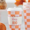 Pink & Orange Checkered Halloween Coffee Cups & Lids 8ct