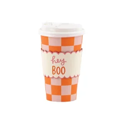 Pink & Orange Checkered Halloween Coffee Cups & Lids 8ct