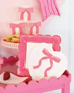 Pink & Red Bow Heart Shaped Lunch Plates 8ct