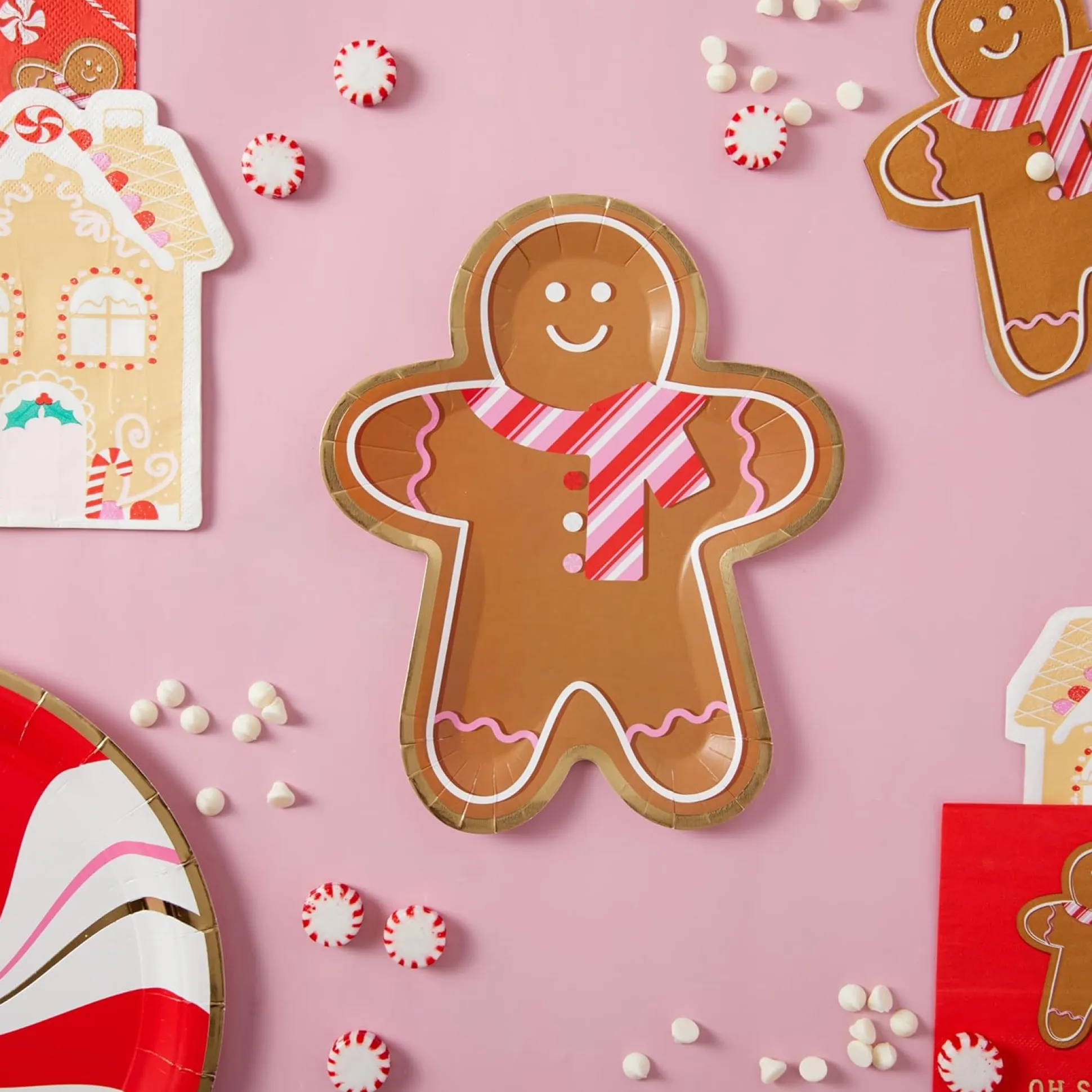 Pink & Red Scarf Gingerbread Man Dessert Napkins 20ct