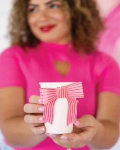 Pink & Red Striped Bow Paper Cups 8ct