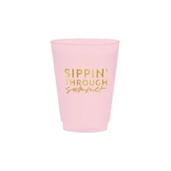 Pink Sippin' Through Summer Frosted Plastic Cups 6ct