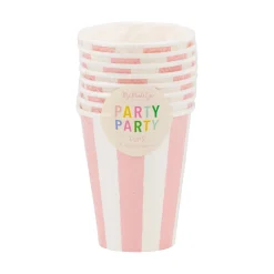 Pink Striped Paper Cups 8ct