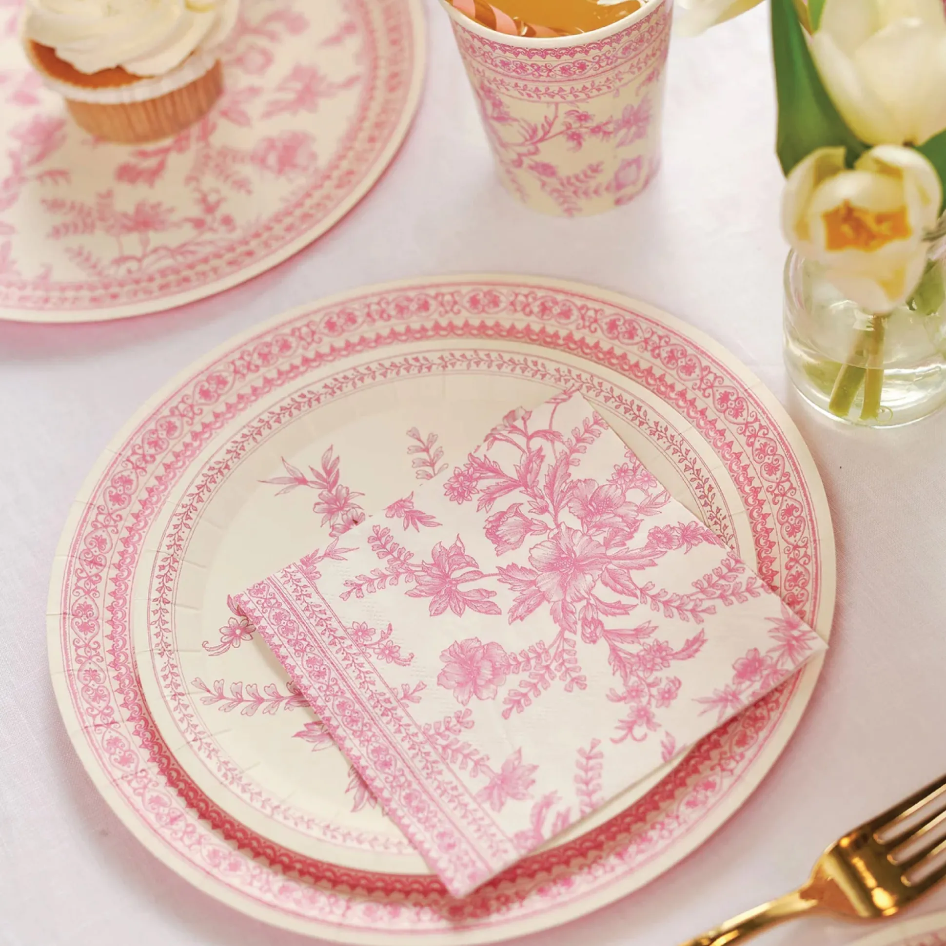 Pink Toile Dessert Plates 10ct