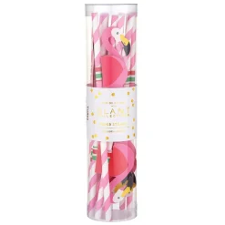 Pink & White Flamingo Paper Straws 12ct