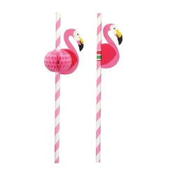 Pink & White Flamingo Paper Straws 12ct