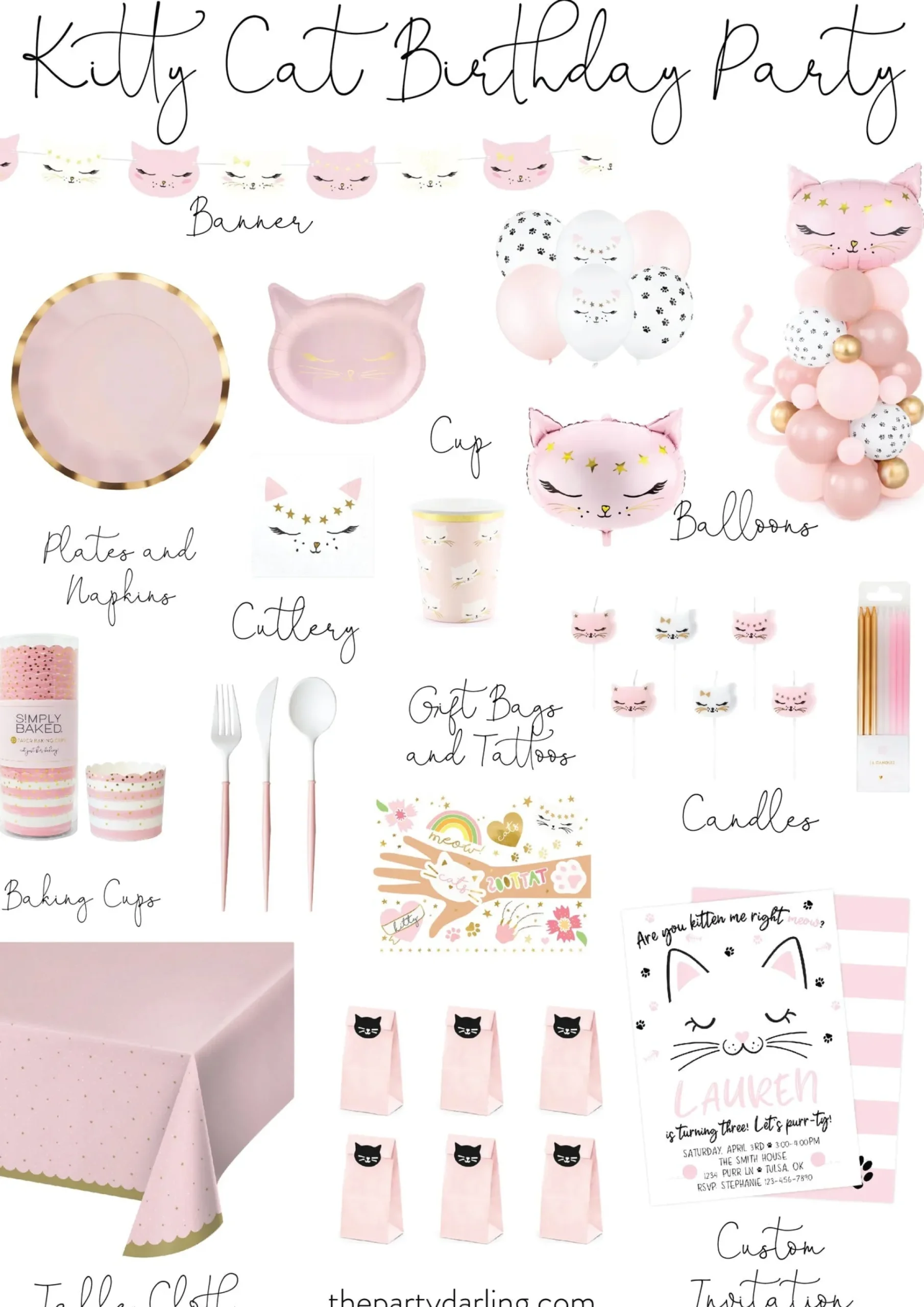 Pink & White Kitty Cat Lunch Napkins 20ct