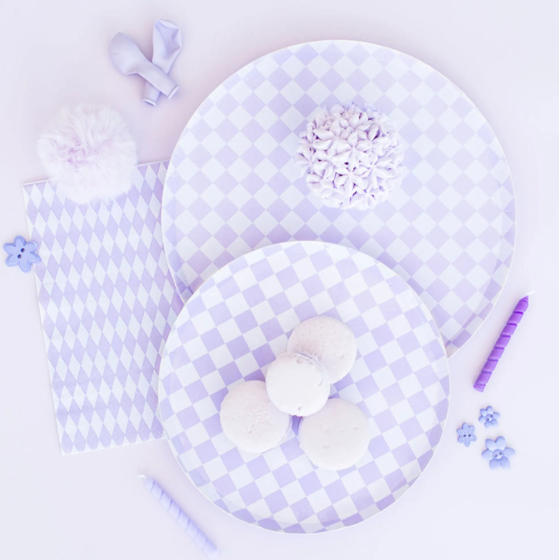 Purple Checkered Dessert Napkins 20ct
