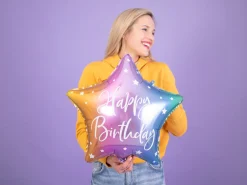 Rainbow Ombre Happy Birthday Star Balloon 15.5in