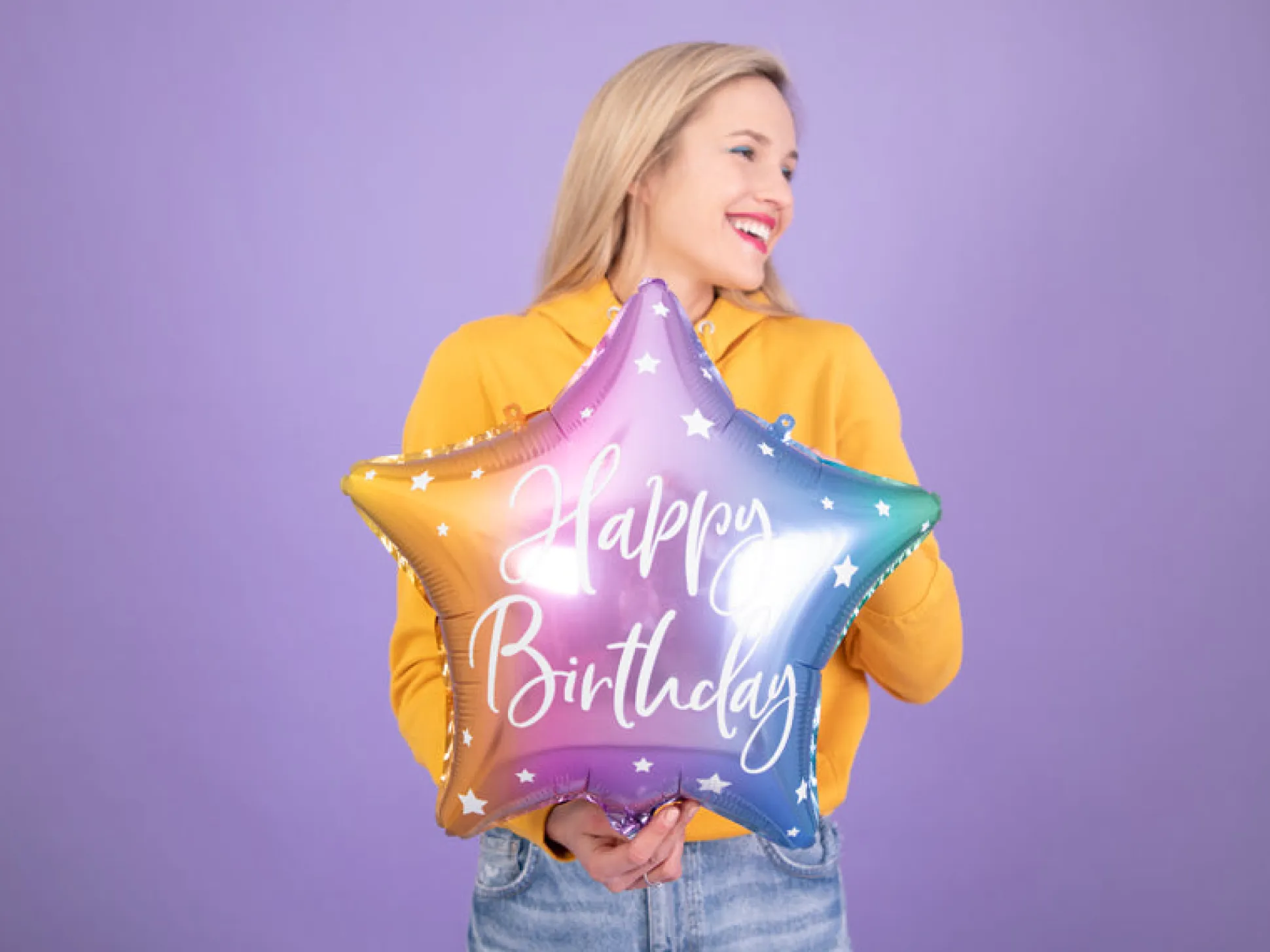 Rainbow Ombre Happy Birthday Star Balloon 15.5in
