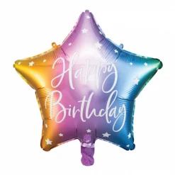 Rainbow Ombre Happy Birthday Star Balloon 15.5in
