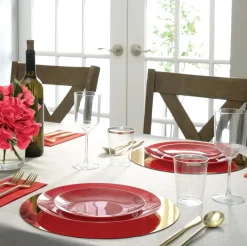 Red & Gold Round Plastic Dinner Plates 10ct