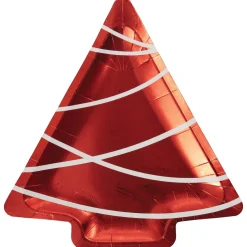 Red & Green Foil Christmas Tree Lunch Plates 8ct