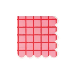 Red & Pink Grid Scalloped Dessert Napkins 24ct