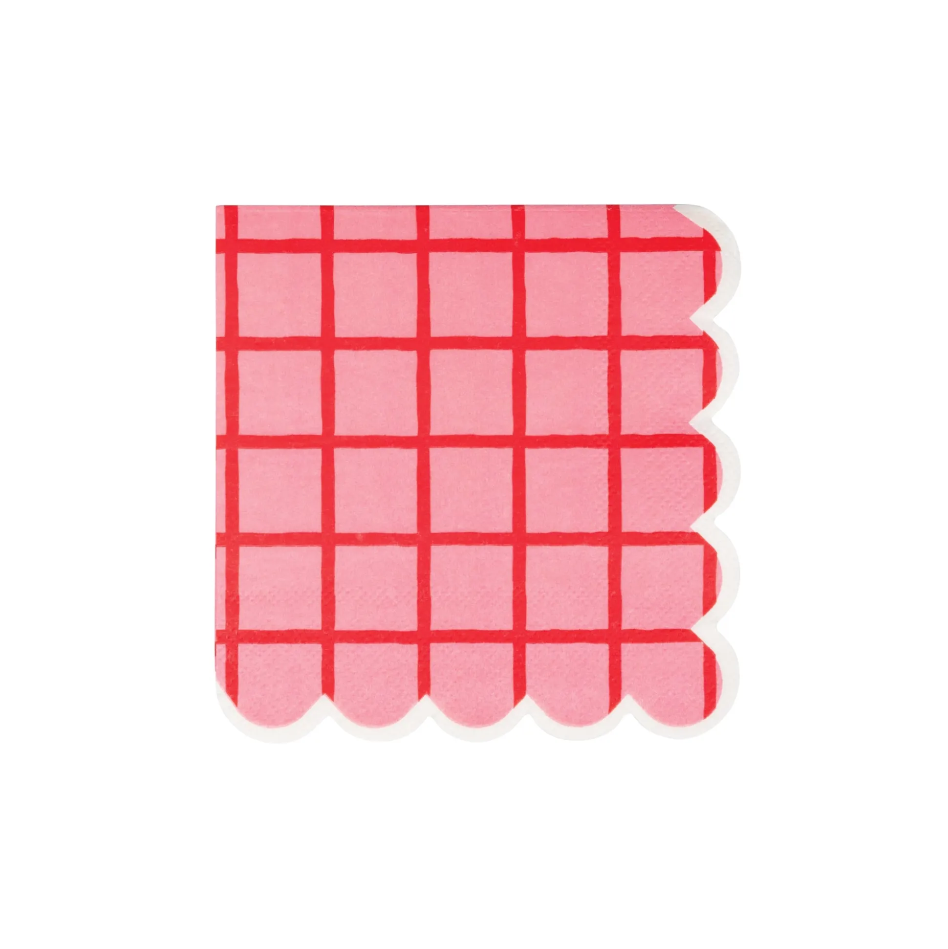 Red & Pink Grid Scalloped Dessert Napkins 24ct