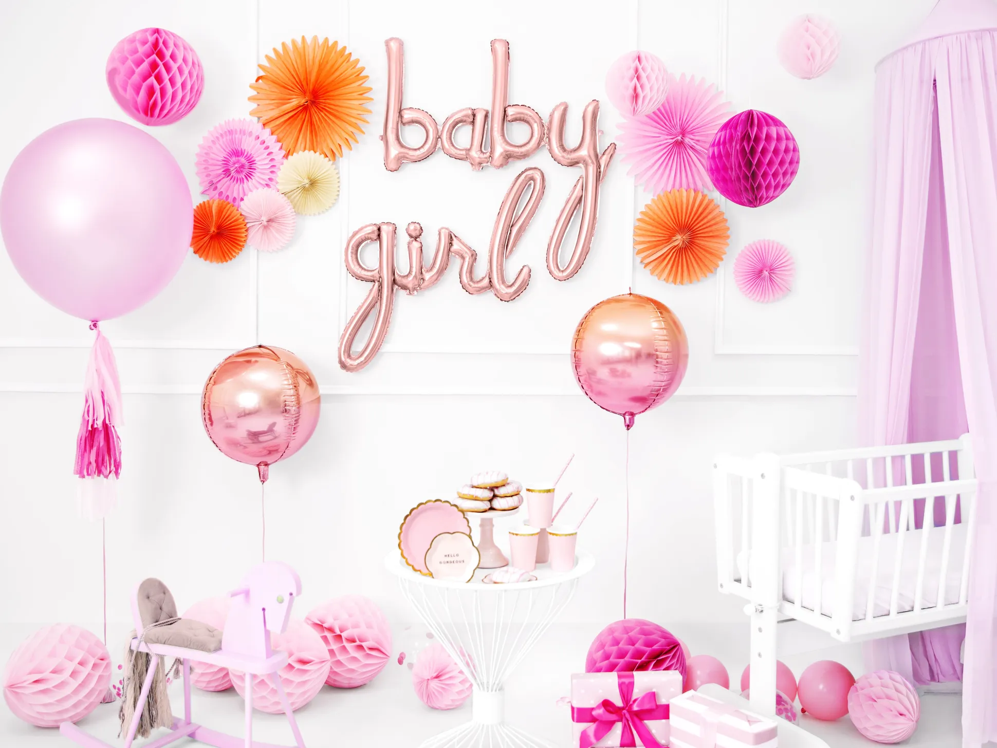 Rose Gold Baby Script Letter Balloon Banner 29in
