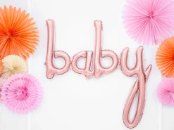 Rose Gold Baby Script Letter Balloon Banner 29in